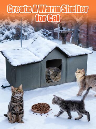 Large Heated Cat House, Waterproof Outdoor Cat Shelter for Winter with Thermostatic Heating Pad and Escape Door, Sturdy Warm Outside Pet House for Feral Cats Small Dog in Saudi Arabia