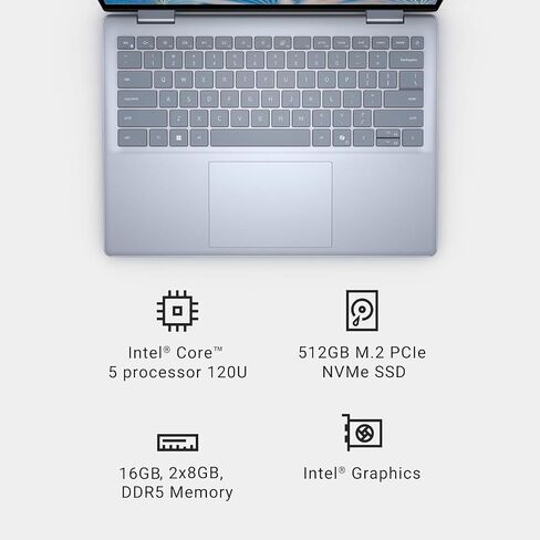 كمبيوتر محمول Dell Inspiron 14 7440 2 في 1 (14 بوصة FHD + شاشة لمس، Intel Core 5 120U (> i7-1355U)، 16 جيجابايت DDR5، 512 جيجابايت SSD)، للمبدع والمصمم، عمر بطارية طويل 10 ساعات، بإضاءة خلفية، Win 11 Pro (متجدد) in Saudi Arabia
