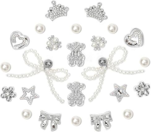 24pcs سحر أحذية بيرل بيرل القوس للنساء الصنادل السد ، الدب ، زهرة ، إكسسوارات لؤلؤة ، سحر ديكور أحذية DIY للفتيات in Saudi Arabia