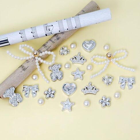 24pcs سحر أحذية بيرل بيرل القوس للنساء الصنادل السد ، الدب ، زهرة ، إكسسوارات لؤلؤة ، سحر ديكور أحذية DIY للفتيات in Saudi Arabia