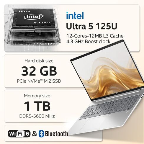 كمبيوتر محمول HP ProBook 460 G11 للأعمال، Intel Core Ultra 5 125U (Beats i7-1355U)، شاشة 16 بوصة FHD، ذاكرة الوصول العشوائي DDR5 سعة 32 جيجابايت، 1 تيرابايت SSD، Win 11 Pro، Al Copilot، Wi-Fi 6E، BT، RJ-45، Wolf Security، G255 Pro Kit in Kuwait