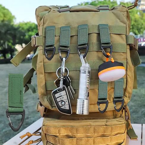 Tactical Key Ring Chain, D-Ring Snap Clip Carabiner, Multifunction Keychain Webbing Belt Holder 6PCS, Gear Hook for Hiking Camping Outdoor Sports Backpack Accessories Green in Saudi Arabia