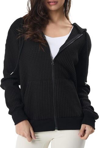 GIVON Women's Waffle Knit Zip Up Hoodie Sweater Comfort Lightweight Hooded Sweatshirt Jacket in Saudi Arabia