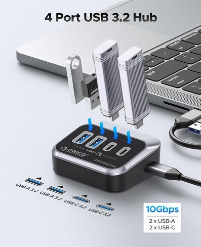 ORICO USB Hub 10Gbps with 2 USB A Ports+2 USB C Ports, USB 3.2 Gen 2 Hub with 1.64Ft USB-C Cable and USB-A Adapter USB Splitter for iMac, MacBooks, Mac mini in Saudi Arabia