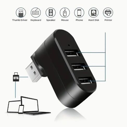Mini USB 2.0 3-Port Hub for Laptop and PC – Compact Rotating Splitter Adapter in Saudi Arabia