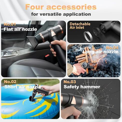 4-in-1 Mini Air Duster, Electric Dust Cleaner Pocket Size, Rechargeable Cordless Aluminum Dust Blower for Computer Keyboard Air Bed Car Emergency in Saudi Arabia