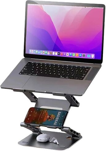 Adjustable Laptop Stand with 360°,3-Tier Ergonimic Foldable Sitting/Standing Laptop Riser for Desk Compatible Rotating Base in Saudi Arabia
