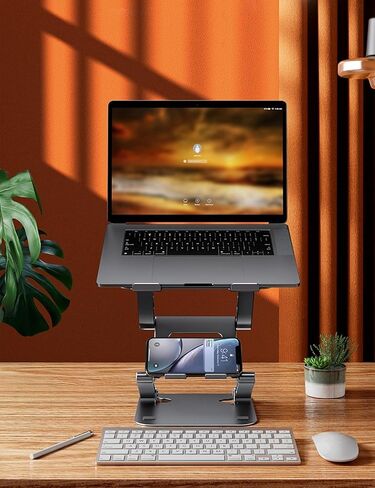 Adjustable Laptop Stand with 360°,3-Tier Ergonimic Foldable Sitting/Standing Laptop Riser for Desk Compatible Rotating Base in Saudi Arabia