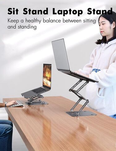 Adjustable Laptop Stand with 360°,3-Tier Ergonimic Foldable Sitting/Standing Laptop Riser for Desk Compatible Rotating Base in Saudi Arabia