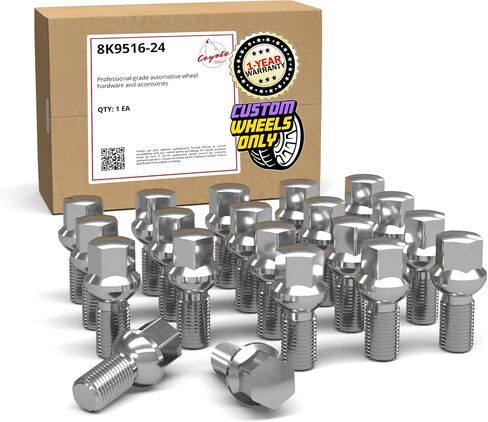 Wheel Accessories Parts Set of 20 Chrome 14x1.5 Lug Bolts Ball Seat (R12) 28mm Shank Length, M14 1.5 Thread, 17mm Hex Wheel Lug Bolts with Dual Hex Key (20, Chrome, M14x1.5) in Saudi Arabia