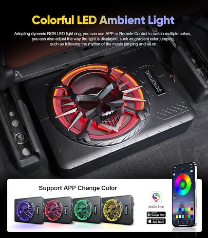 10" 1200W Slim Under Seat Powered Car Subwoofer, Car/Truck Audio Sub Built in Amplifier amp Combo, with LED Ambient Light (Subwoofer + Mounting Wire Kit) in Kuwait