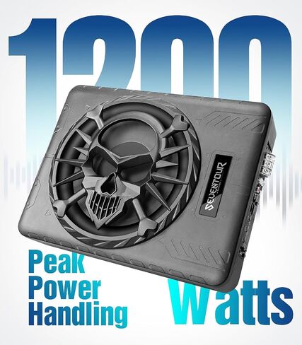 10" 1200W Slim Under Seat Powered Car Subwoofer, Car/Truck Audio Sub Built in Amplifier amp Combo, with LED Ambient Light (Subwoofer + Mounting Wire Kit) in Kuwait