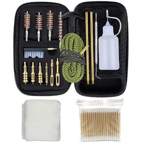Gun Cleaning Kit 19 in 1 with Special 9mm Handgun Snake .22 .38 9mm .40 .45 Caliber Pistol Bronze Bore Brush and Brass Jag Adapter,100Pcs 3" Cotton Swabs Empty Bottle by DINGDOON in Saudi Arabia