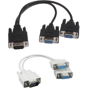 1pc 15Pin V/GA Male to 2 V/GA Svga Female Adapter Splitter Video M>oni>tor Cable Black Random Color in Kuwait