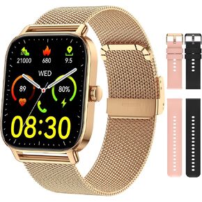 ساعة ذكية للنساء والرجال للياقة البدنية: مقاومة للماء لإجراء المكالمات، ساعات رقمية للرجال، عداد الخطى، ساعة ذكية لهواتف Android، iPhone، سامسونج، مراقب معدل ضربات القلب، SpO2، متتبع الخطوات، ذهبي in Kuwait