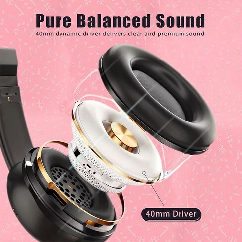 Olyre Kitty Cat Ear Wired Headphones for Kids Teens Adults-with Rechargeable LED Light and 3.5mm Jack,Foldable & Lightweight, Compatible with Android, Tablet, PC (Black & Pink) in Kuwait