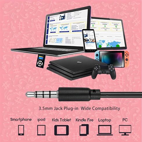 Olyre Kitty Cat Ear Wired Headphones for Kids Teens Adults-with Rechargeable LED Light and 3.5mm Jack,Foldable & Lightweight, Compatible with Android, Tablet, PC (Black & Pink) in Kuwait