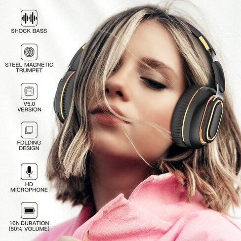 سماعات رأس بلوتوث H7 قابلة للطي، سماعات رأس لاسلكية فوق الأذن مع صوت محيطي HiFi وكابل USB، سماعة رأس ناعمة خفيفة الوزن مع ميكروفون، لأجهزة Android وiOS (بني-أخضر) in Kuwait