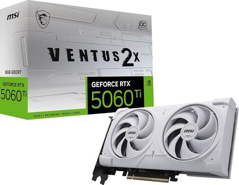 بطاقة رسومات MSI Gaming RTX 5060 Ti 8G Ventus 2X OC باللون الأبيض (8 جيجابايت GDDR7، TBA-bit، أداء فائق: TBA MHz، DisplayPort x3 2.1a، HDMI 2.1b، NVIDIA Blackwell Architecture) in Kuwait