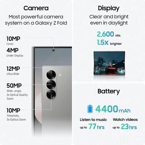 Amazon Renewed Galaxy Z Fold 6 256GB Unlocked Android Smartphone, Circle to Search, Handsfree Live Interpreter, AI Photo Edits, Large Screen, 2024, Silver (Renewed) in Saudi Arabia