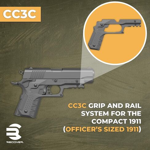 Recover Tactical CC3C Compact 1911 Grip and Rail System for The Compact Officer's Size 1911, No Modifications Required, Installs in Under 3 Minutes in Saudi Arabia