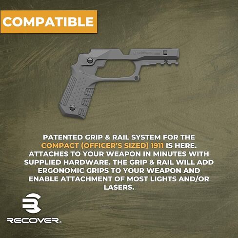 Recover Tactical CC3C Compact 1911 Grip and Rail System for The Compact Officer's Size 1911, No Modifications Required, Installs in Under 3 Minutes in Saudi Arabia