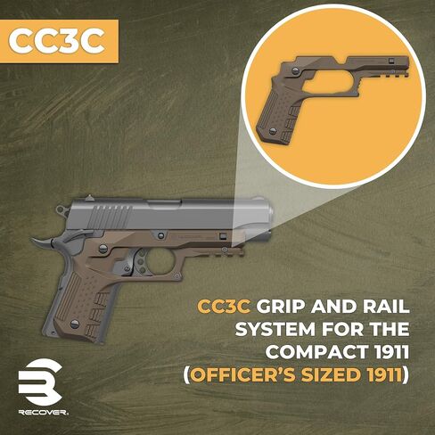 Recover Tactical CC3C Compact 1911 Grip and Rail System for The Compact Officer's Size 1911, No Modifications Required, Installs in Under 3 Minutes in Saudi Arabia