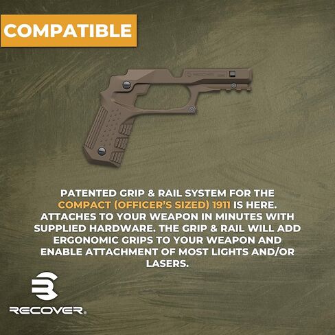 Recover Tactical CC3C Compact 1911 Grip and Rail System for The Compact Officer's Size 1911, No Modifications Required, Installs in Under 3 Minutes in Saudi Arabia
