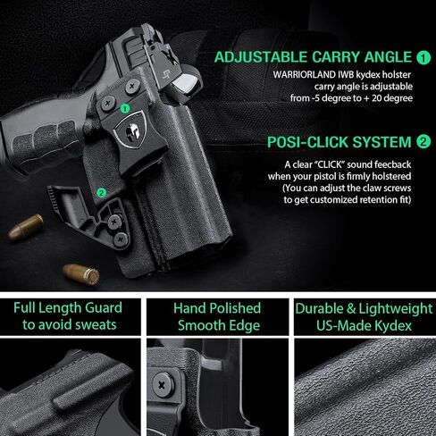 WARRIORLAND IWB Kydex Holster, Compatible with Springfield XD MOD.3 & MOD.2 9mm / XD 4" .45 – Concealed Carry Holster with Optic Cut & Claw, Adj. Cant & Retention, Inside Waistband Carry, Right Hand in Saudi Arabia