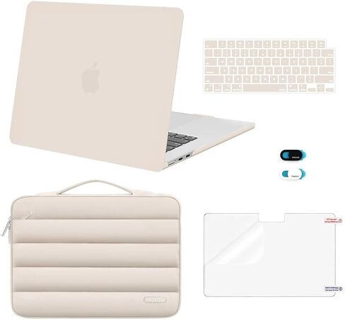 حافظة MOSISO متوافقة مع جهاز MacBook Air 15 بوصة إصدار 2025 2024 2023 M4 A3241 M3 A3114 M2 A2941 Touch ID، هيكل صلب من البلاستيك وحقيبة منتفخة وغطاء لوحة مفاتيح وغطاء كاميرا ويب وفيلم شاشة، رملي in Kuwait