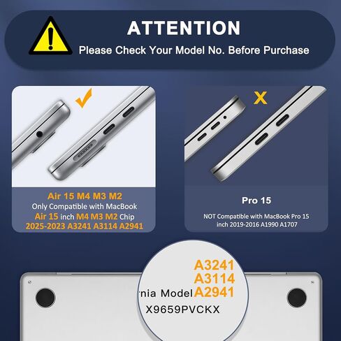 حافظة MOSISO متوافقة مع جهاز MacBook Air 15 بوصة إصدار 2025 2024 2023 M4 A3241 M3 A3114 M2 A2941 Touch ID، هيكل صلب من البلاستيك وحقيبة منتفخة وغطاء لوحة مفاتيح وغطاء كاميرا ويب وفيلم شاشة، رملي in Kuwait