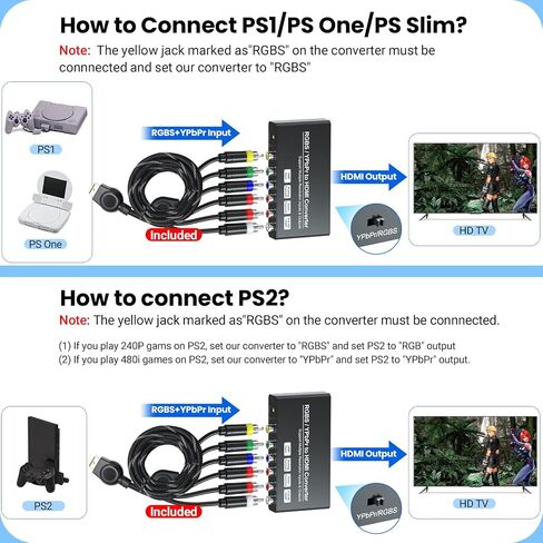 محول RGBS إلى HDMI مع وظيفة القياس، مكون YPbPr إلى محول HDMI لـ PS1/PS2/NGC/Wii/DVD/VHS، يدعم إدخال دقة 240P/480i in Saudi Arabia