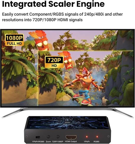 محول RGBS إلى HDMI مع وظيفة القياس، مكون YPbPr إلى محول HDMI لـ PS1/PS2/NGC/Wii/DVD/VHS، يدعم إدخال دقة 240P/480i in Saudi Arabia
