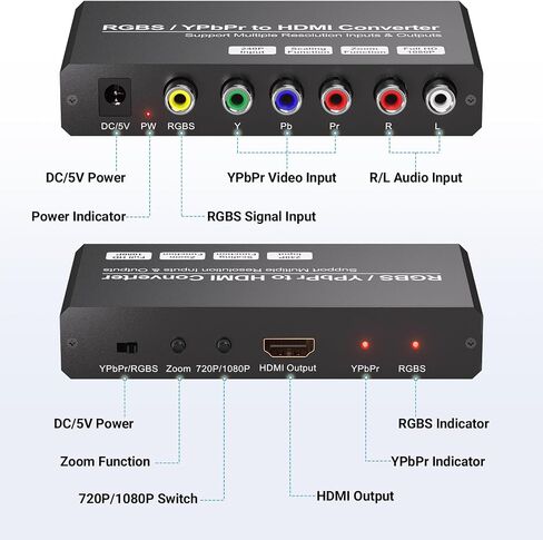 محول RGBS إلى HDMI مع وظيفة القياس، مكون YPbPr إلى محول HDMI لـ PS1/PS2/NGC/Wii/DVD/VHS، يدعم إدخال دقة 240P/480i in Saudi Arabia