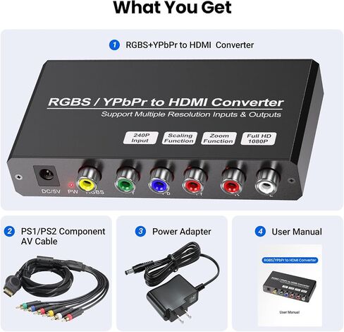 محول RGBS إلى HDMI مع وظيفة القياس، مكون YPbPr إلى محول HDMI لـ PS1/PS2/NGC/Wii/DVD/VHS، يدعم إدخال دقة 240P/480i in Saudi Arabia
