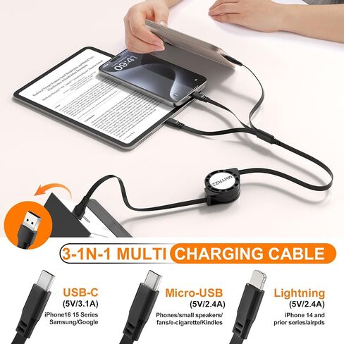 Multi Charging Cable, 3 in 1 Charging Cable 3 Pack，with Type C/iOS/Micro USB Port Connector, Compatible with Cell Phones17 Air 16/15/14/13/12/11/S24/S23/S20+ Cell Phones Tablets Universal Use in Saudi Arabia