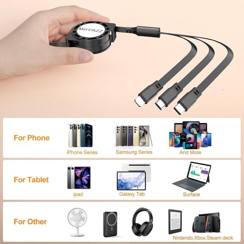 Multi Charging Cable, 3 in 1 Charging Cable 3 Pack，with Type C/iOS/Micro USB Port Connector, Compatible with Cell Phones17 Air 16/15/14/13/12/11/S24/S23/S20+ Cell Phones Tablets Universal Use in Saudi Arabia