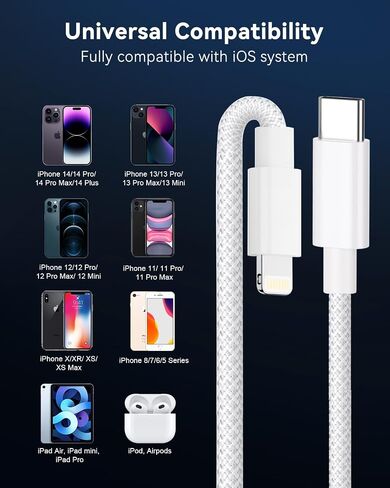 كابل USB C إلى Lightning 3M/10FT، [معتمد من Apple MFi] سلك شاحن iPhone سريع مضفر لتوصيل الطاقة من النوع c إلى كابل Lightning شحن سريع لهاتف Apple iPhone 14 13 12 11 Pro Max X 8 7 Plus والمزيد in Kuwait