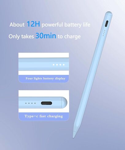 Stylus Pen for iPad 2018-2025, Tilt Sensitivity, Palm Rejection, Fast USB-C Charging, Auto Power Off, Blue Version in Saudi Arabia