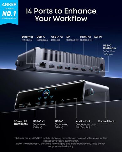 محطة إرساء Anker Prime (DL7400) وكابل USB C (حزمة) in Saudi Arabia