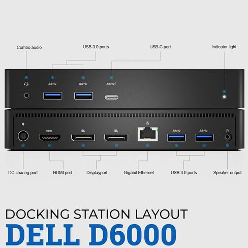 Dell D6000 Docking Station Bundle - Includes Universal Dell Dock, HDMI Cable, 130W Power Adapter, Ethernet Cable, Earbuds & Microfiber Cloth, Compatible with USB-C and Dual Monitors (Renewed) in Saudi Arabia