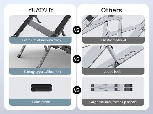 حامل كمبيوتر محمول صغير الحجم YUATAUY مع محطة إرساء محور USB بأربعة منافذ، قابل للطي وقابل للحمل وحامل ألومنيوم مريح قابل للتعديل بـ 6 مستويات، للسفر/المنزل/المكتب/المقهى، يناسب أجهزة MacBook/أجهزة الكمبيوتر المحمولة مقاس 10-16 بوصة in Saudi Arabia
