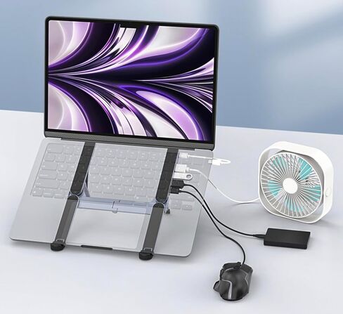 حامل كمبيوتر محمول صغير الحجم YUATAUY مع محطة إرساء محور USB بأربعة منافذ، قابل للطي وقابل للحمل وحامل ألومنيوم مريح قابل للتعديل بـ 6 مستويات، للسفر/المنزل/المكتب/المقهى، يناسب أجهزة MacBook/أجهزة الكمبيوتر المحمولة مقاس 10-16 بوصة in Saudi Arabia