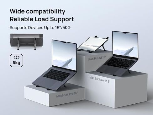 حامل كمبيوتر محمول صغير الحجم YUATAUY مع محطة إرساء محور USB بأربعة منافذ، قابل للطي وقابل للحمل وحامل ألومنيوم مريح قابل للتعديل بـ 6 مستويات، للسفر/المنزل/المكتب/المقهى، يناسب أجهزة MacBook/أجهزة الكمبيوتر المحمولة مقاس 10-16 بوصة in Saudi Arabia