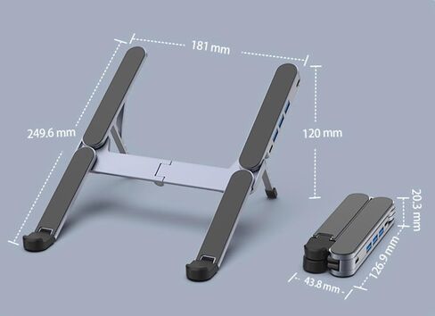حامل كمبيوتر محمول صغير الحجم YUATAUY مع محطة إرساء محور USB بأربعة منافذ، قابل للطي وقابل للحمل وحامل ألومنيوم مريح قابل للتعديل بـ 6 مستويات، للسفر/المنزل/المكتب/المقهى، يناسب أجهزة MacBook/أجهزة الكمبيوتر المحمولة مقاس 10-16 بوصة in Saudi Arabia