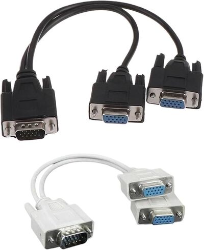 1pc 15Pin V/GA Male to 2 V/GA Svga Female Adapter Splitter Video M>oni>tor Cable Black Random Color in Saudi Arabia