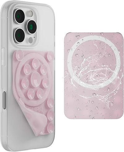 SEMBO UniSuction™ Removable & Restickable Silicone Suction Sticky Phone Grip with Reusable Nano Gel Mounting Tape with Built-in Magnet Ring, 2.44x3.47'', for iPhone, Hands-Free Selfie/Video (Black) in Kuwait