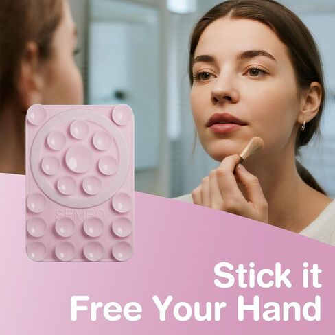 SEMBO UniSuction™ Removable & Restickable Silicone Suction Sticky Phone Grip with Reusable Nano Gel Mounting Tape with Built-in Magnet Ring, 2.44x3.47'', for iPhone, Hands-Free Selfie/Video (Black) in Kuwait