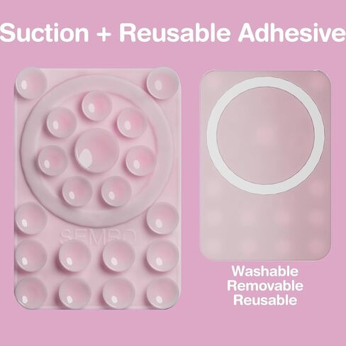SEMBO UniSuction™ Removable & Restickable Silicone Suction Sticky Phone Grip with Reusable Nano Gel Mounting Tape with Built-in Magnet Ring, 2.44x3.47'', for iPhone, Hands-Free Selfie/Video (Black) in Kuwait