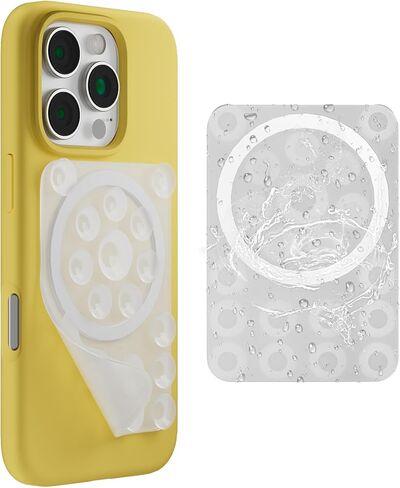 SEMBO UniSuction™ Removable & Restickable Silicone Suction Sticky Phone Grip with Reusable Nano Gel Mounting Tape with Built-in Magnet Ring, 2.44x3.47'', for iPhone, Hands-Free Selfie/Video (Black) in Kuwait